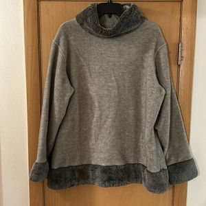 Fjall Women’s Scandinavian Wool Cowl Mock Neck Sweater Sweatshirt Taupe Large